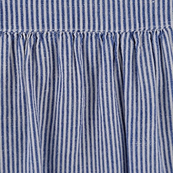 For Cynthia Sz Medium Blue White Striped Tunic Long Sleeve Roll Tab Split V-neck - Picture 8 of 15